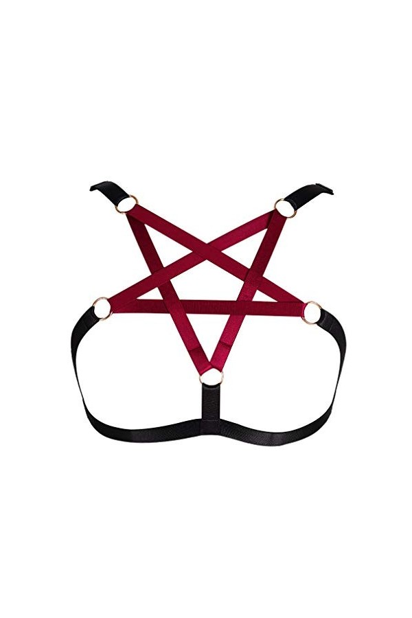 BODYCAGE Pentacle Harnais de Corps Femme Soutien-Gorge Gothique Ceinture Cage à Lingerie Punk Taille Ajustable Sangle Haut Fa