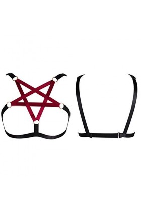 BODYCAGE Pentacle Harnais de Corps Femme Soutien-Gorge Gothique Ceinture Cage à Lingerie Punk Taille Ajustable Sangle Haut Fa