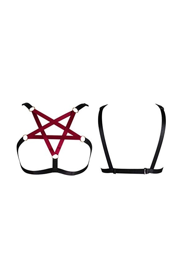 BODYCAGE Pentacle Harnais de Corps Femme Soutien-Gorge Gothique Ceinture Cage à Lingerie Punk Taille Ajustable Sangle Haut Fa