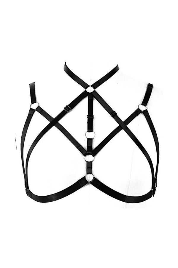 BANSSGOTH Harnais de Corps Femme Soutien-Gorge Gothique Punk Ceinture Cage à Lingerie Festival Rave Taille Ajustable Sangle d