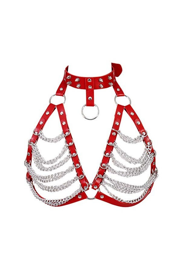 PETMHS Femme Punk Cuir Chaîne En Métal Harnais Ceinture Ceinture Soutien-gorge Sans Cuisses Creux Out Crop Tops Punk Gothique