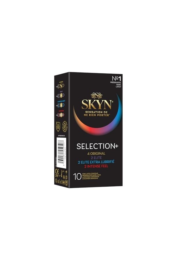SKYN Selection 10+: 10 préservatifs sans latex pour hommes / 4 Original, 2 Elite, 2 Elite Extra Lubrifié, 2 Intense Feel/Tech
