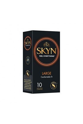 Skyn large : Lot de 10 Préservatifs Extra large, sans latex Skynfeel pour Homme / Fins, Lisses, de Forme Droite / Diamètre 56