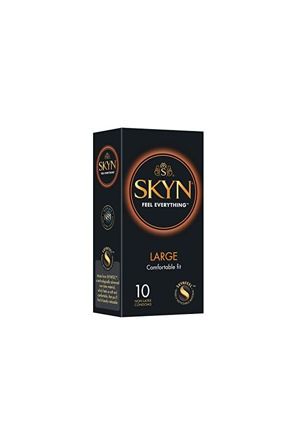 Skyn large : Lot de 10 Préservatifs Extra large, sans latex Skynfeel pour Homme / Fins, Lisses, de Forme Droite / Diamètre 56
