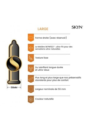 Skyn large : Lot de 10 Préservatifs Extra large, sans latex Skynfeel pour Homme / Fins, Lisses, de Forme Droite / Diamètre 56