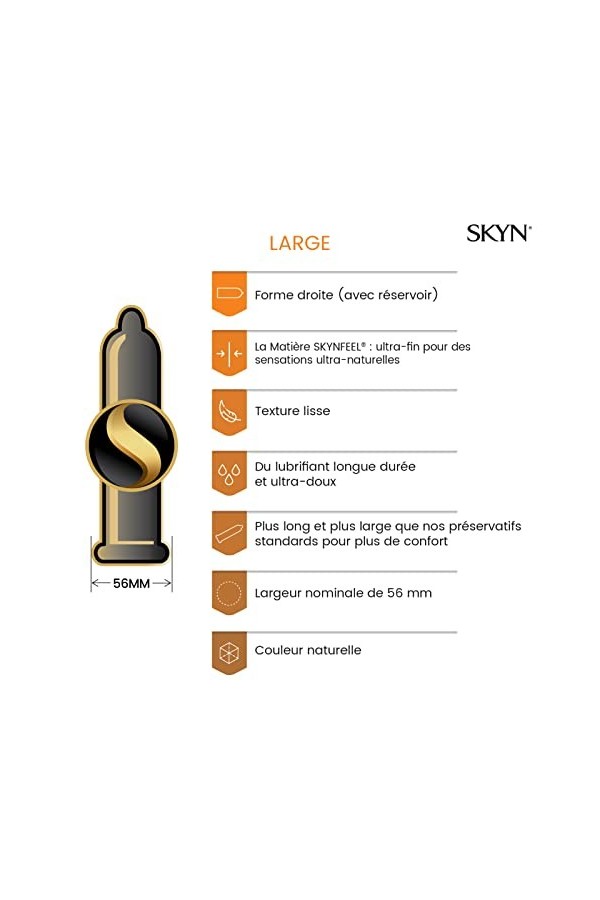 Skyn large : Lot de 10 Préservatifs Extra large, sans latex Skynfeel pour Homme / Fins, Lisses, de Forme Droite / Diamètre 56