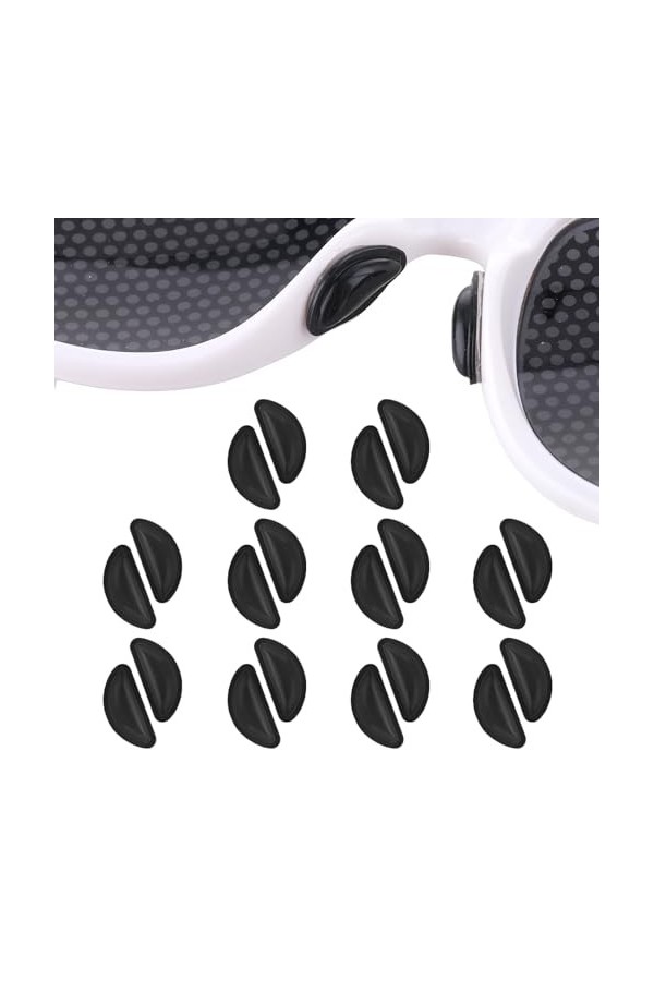 Bewudy Lot de 10 paires de plaquettes de nez adhésives en silicone de type D pour lunettes de 3 mm avec poche dair réduite l