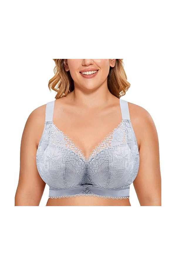 HANXIULIN Soutien-gorge sans coutures en dentelle - Bustier - Coupe avant - Soutien-gorge push-up - Armatures sans coutures -