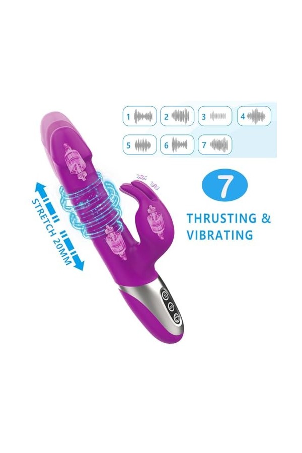 3 EN 1 Vibromasseur Point G Rabbit Vibromasseurs Feminin Clitoridien Gode femme 7 Modes Vibration 7 Modes de Télescopique,Sil