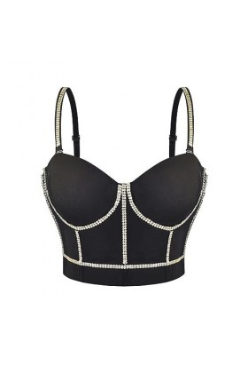 Coton Noir avec Perles Argentées Soutien-Gorge Push Up sans Bretelles Bralette Croptop Bustier Soutiens-Gorge Sexy pour Femme