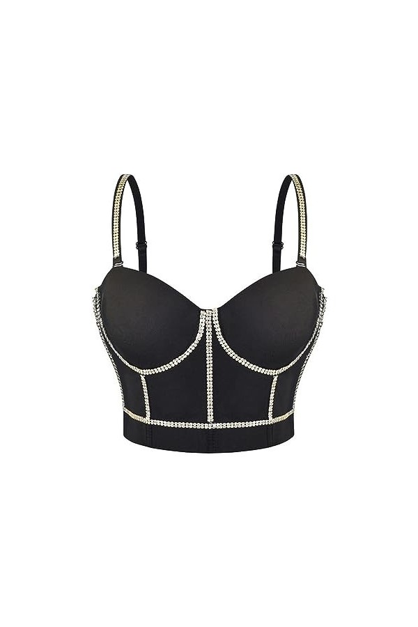 Coton Noir avec Perles Argentées Soutien-Gorge Push Up sans Bretelles Bralette Croptop Bustier Soutiens-Gorge Sexy pour Femme