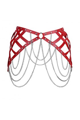 Harnais en cuir pour femme - Style punk - Danse - Halloween - Réglable - Pour fête gothique - Festival - Rave - Pompons - Riv