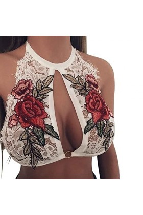 Bralette en dentelle pour femme, non rembourré et non doublé, soutien-gorge à col montant sans fil, parfait réglable en trou 