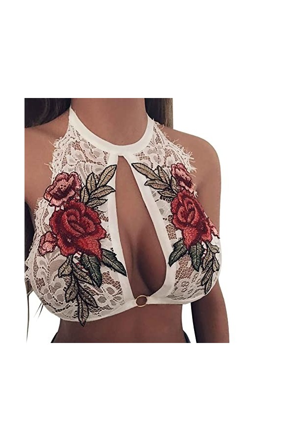 Bralette en dentelle pour femme, non rembourré et non doublé, soutien-gorge à col montant sans fil, parfait réglable en trou 