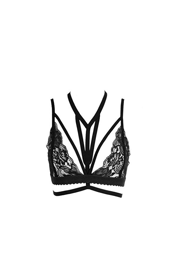 Bandage Soutien-gorge Femme Gilet Élastique Top Out Strappy Bustier Dentelle Creux Lingerie Sexy Rouge Noir, Noir , L