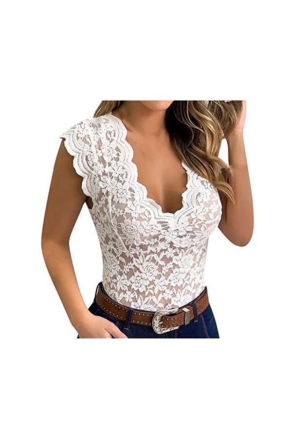 Générique Bustier Femme Sexy, Casual Slim Solid Lace V-Neck Sexy Erotic Lingerie Tank Top Soutien Gorge Transparente Soutiens