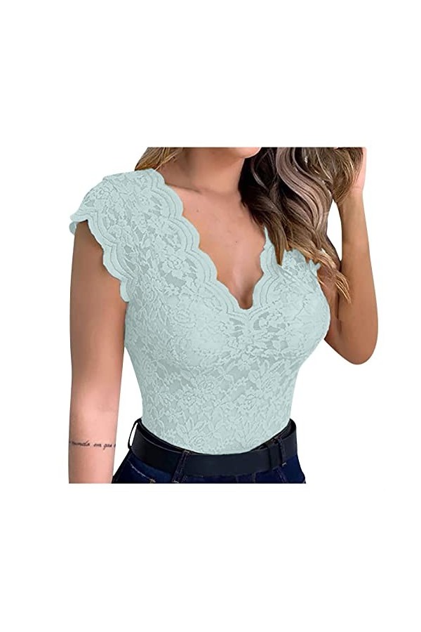Générique Harnais Sexy, Femmes Casual Slim Solid Lace V-Neck Femme Sexy Erotic Lingerie Tank Top Body Cuir pour Bralette Stri