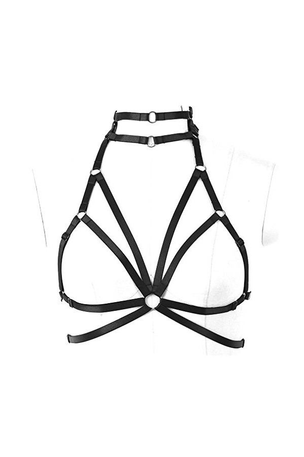 BANSSGOTH Harnais de corps femme Soutien-Gorge Gothique punk ceinture Cage à lingerie Taille ajustable Sangle de poitrine Fes