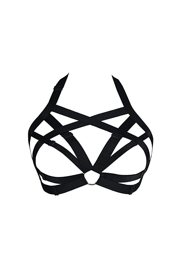 JELINDA Harnais élastique pour femme - Lingerie - Soutien-gorge à cage, style punk, gothique, creux - Vêtement de danse - - T