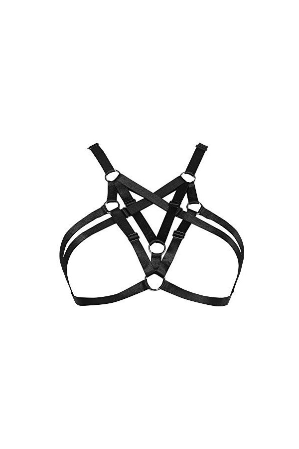 JELINDA Harnais élastique pour femme - Lingerie - Soutien-gorge à cage, style punk, gothique, creux - Vêtement de danse - - T