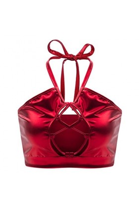 Flyrose Femme Métallique Trou de Serrure Découpe Dos Nu Festival Rave Crop Tu - - Taille L