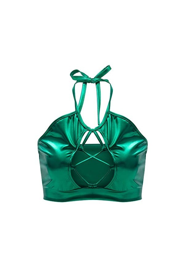 Flyrose Femme Métallique Trou de Serrure Découpe Dos Nu Festival Rave Crop Tu - - Taille L