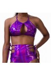 Flyrose Femme Métallique Trou de Serrure Découpe Dos Nu Festival Rave Crop Tu - - Taille L