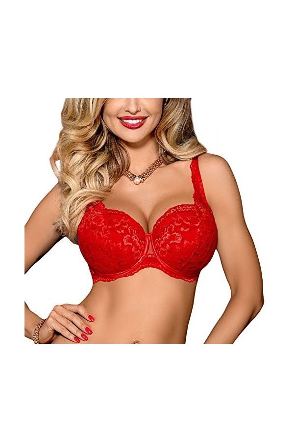 Axami Femmes Soutien-Gorge Push-Up Dentelle V-7591 Maisa, Rouge,100C