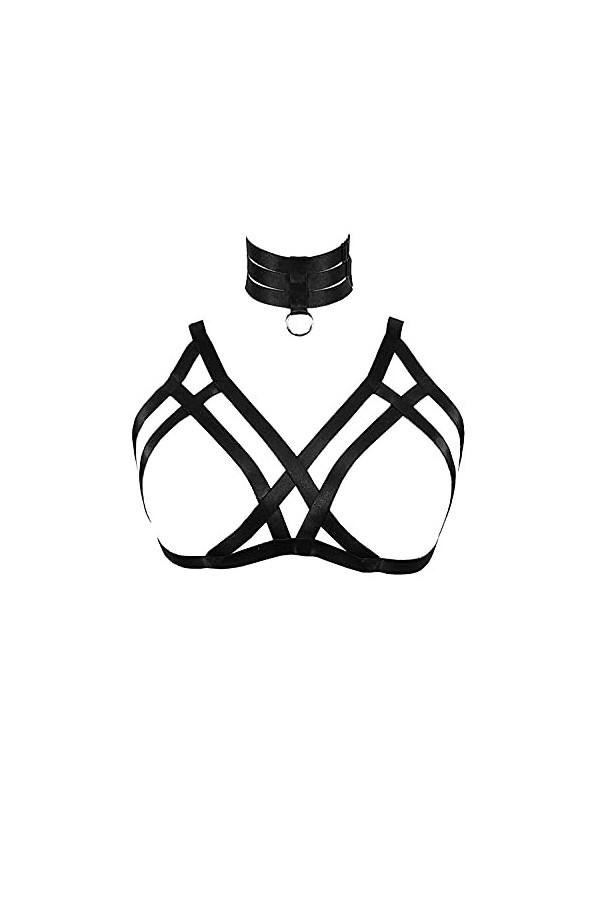 JELINDA Soutien-gorge harnais de corps pour femme avec cage, dos nu, style gothique - - Taille Unique