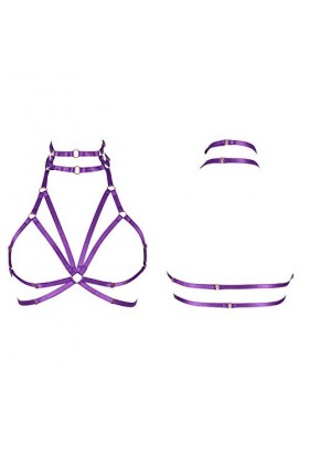 Harnais de corps pour femme - En tissu extensible - Style gothique - Pour Halloween - Grande taille, violet, Taille Unique