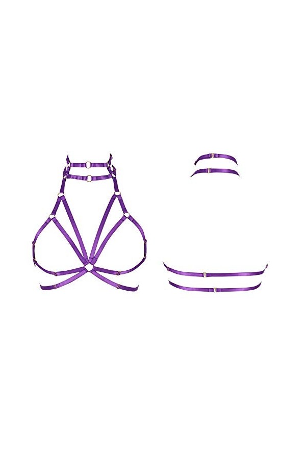 Harnais de corps pour femme - En tissu extensible - Style gothique - Pour Halloween - Grande taille, violet, Taille Unique
