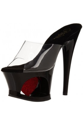 Pleaser Moon-701, Sandales Femme, Transparent, Noir, Rouge, 40 EU