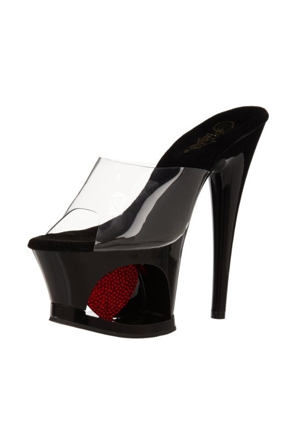 Pleaser Moon-701, Sandales Femme, Transparent, Noir, Rouge, 40 EU