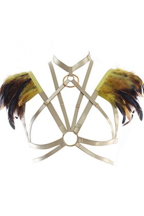 PETMHS Femme Plume Soutien-Gorge Harness Strappy Tops Punk Harnais pour Bretelles Élastiques sans Cuisses Creux Out Épaulette