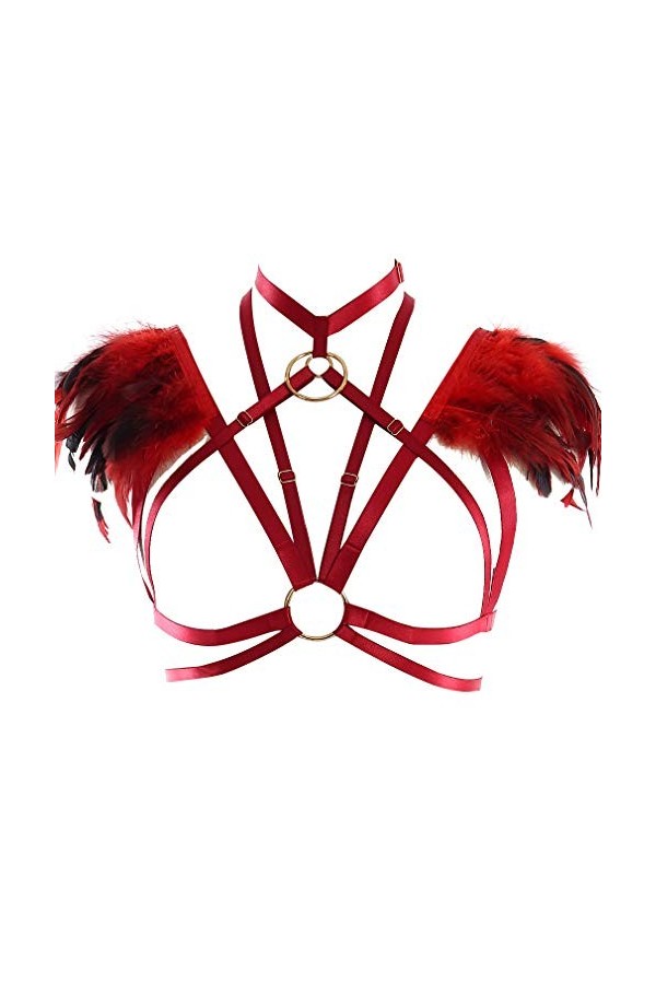 PETMHS Femme Plume Soutien-Gorge Harness Strappy Tops Punk Harnais pour Bretelles Élastiques sans Cuisses Creux Out Épaulette