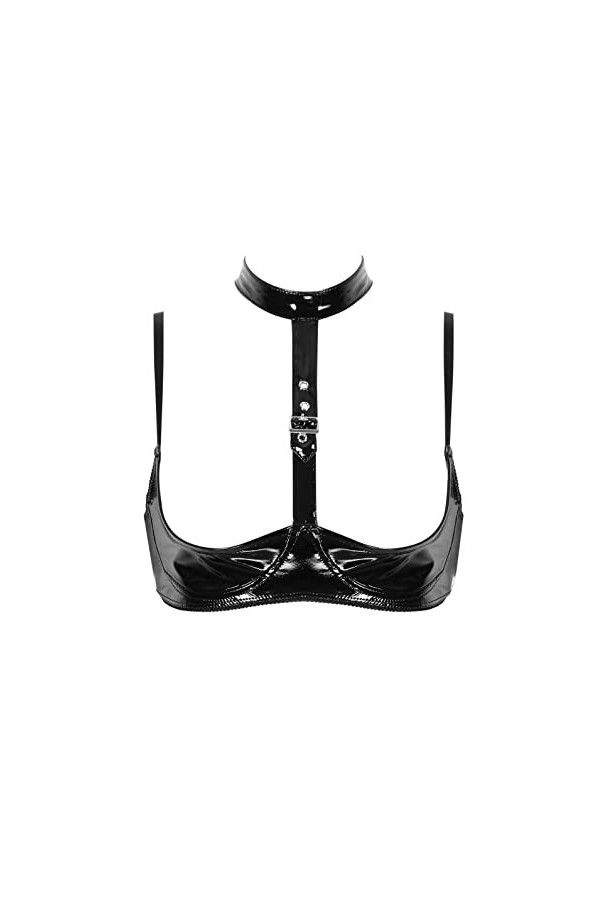 YUUMIN Femme Soutien-Gorge Sexy Sein Nu Redresse-Sein Lingerie Érotique Cuir Bra Push Up Halter Neck Brassière Réglable Costu