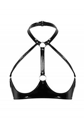 YUUMIN Femme Soutien-Gorge Sexy Sein Nu Redresse-Sein Lingerie Érotique Cuir Bra Push Up Halter Neck Brassière Réglable Costu