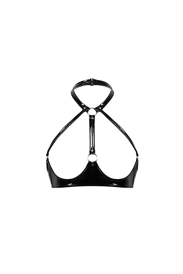 YUUMIN Femme Soutien-Gorge Sexy Sein Nu Redresse-Sein Lingerie Érotique Cuir Bra Push Up Halter Neck Brassière Réglable Costu