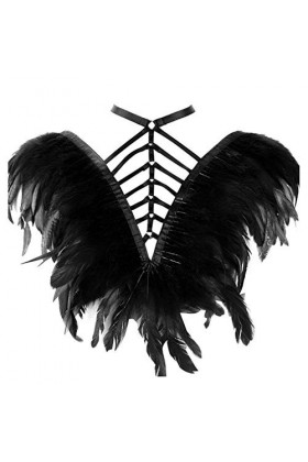 Epaulets à plumes pour femme - Harnais de corps - Lingerie punk - Sangle de poitrine - Festival rave brûlant homme, Couleur p