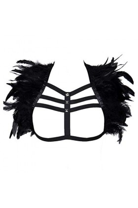 Epaulets à plumes pour femme - Harnais de corps - Lingerie punk - Sangle de poitrine - Festival rave brûlant homme, Couleur p