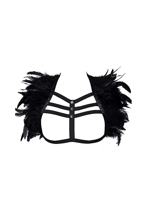 Epaulets à plumes pour femme - Harnais de corps - Lingerie punk - Sangle de poitrine - Festival rave brûlant homme, Couleur p