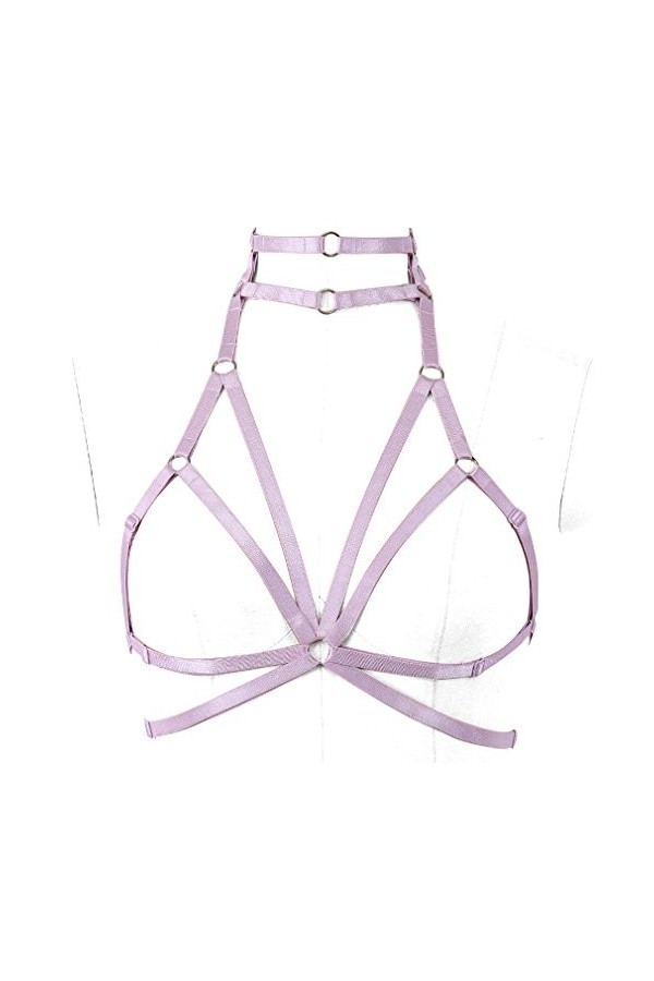 Harnais Body Femme Soutien-gorge Cage Ceinture Punk Gothique Tissu Extensible Danse Taille Réglable Halloween Rave, violet, t
