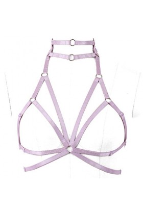 Harnais Body Femme Soutien-gorge Cage Ceinture Punk Gothique Tissu Extensible Danse Taille Réglable Halloween Rave, violet, t
