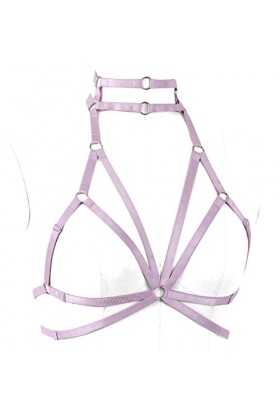 Harnais Body Femme Soutien-gorge Cage Ceinture Punk Gothique Tissu Extensible Danse Taille Réglable Halloween Rave, violet, t