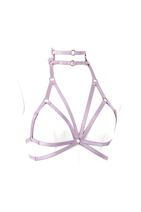 Harnais Body Femme Soutien-gorge Cage Ceinture Punk Gothique Tissu Extensible Danse Taille Réglable Halloween Rave, violet, t
