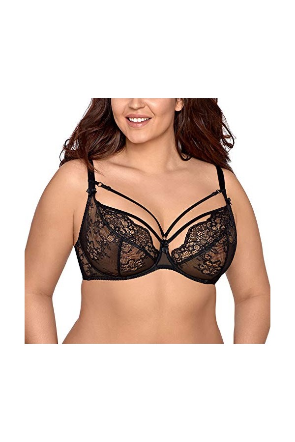 Axami Femme Soutien-Gorge Non-Rembourré Dentelle V-8541, Noir,95H