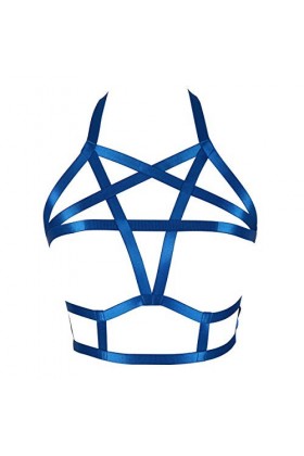 Harnais de Corps Femme Soutien-Gorge Cage à Lingerie Pentacle Gothique Punk Ceinture Sangle Taille Ajustable Festival Rave V