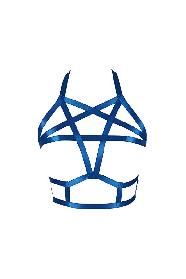Harnais de Corps Femme Soutien-Gorge Cage à Lingerie Pentacle Gothique Punk Ceinture Sangle Taille Ajustable Festival Rave V