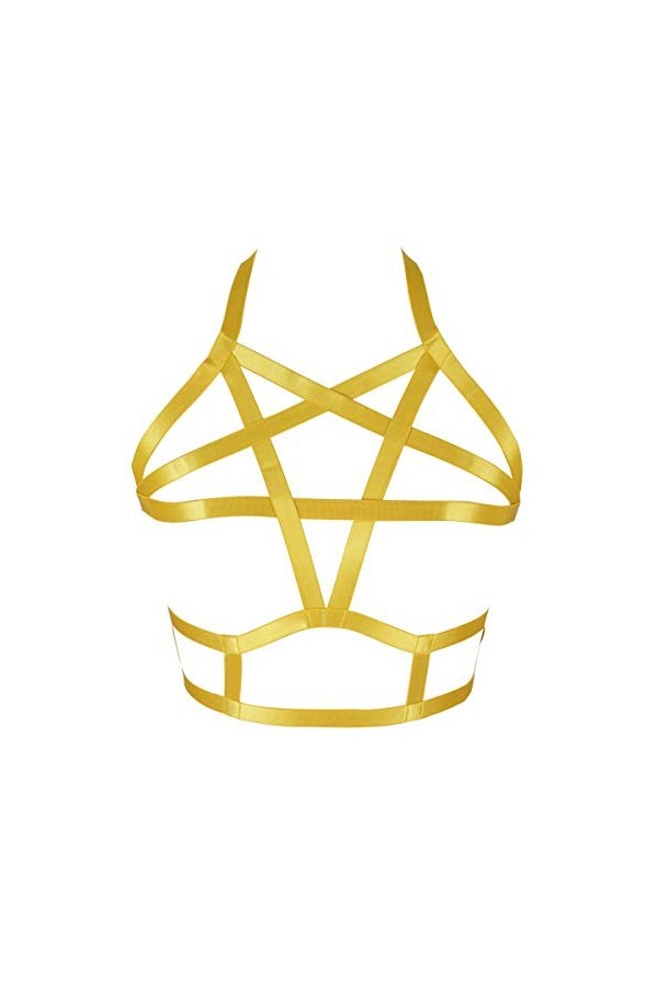 Harnais de Corps Femme Soutien-Gorge Cage à Lingerie Pentacle Gothique Punk Ceinture Sangle Taille Ajustable Festival Rave V