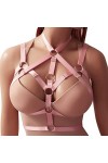 MAMOHSS Harnais Punk Gothique Soutien-gorge Exotique Bretelles Cagées Lingerie Élastique Soutien-gorge pour Femme - Rouge - T